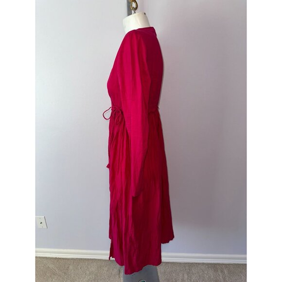 Nicobar Womens Pink Wrap Long Sleeve Crinkle Pleat Dress Size Medium Cotton - Picture 5 of 7